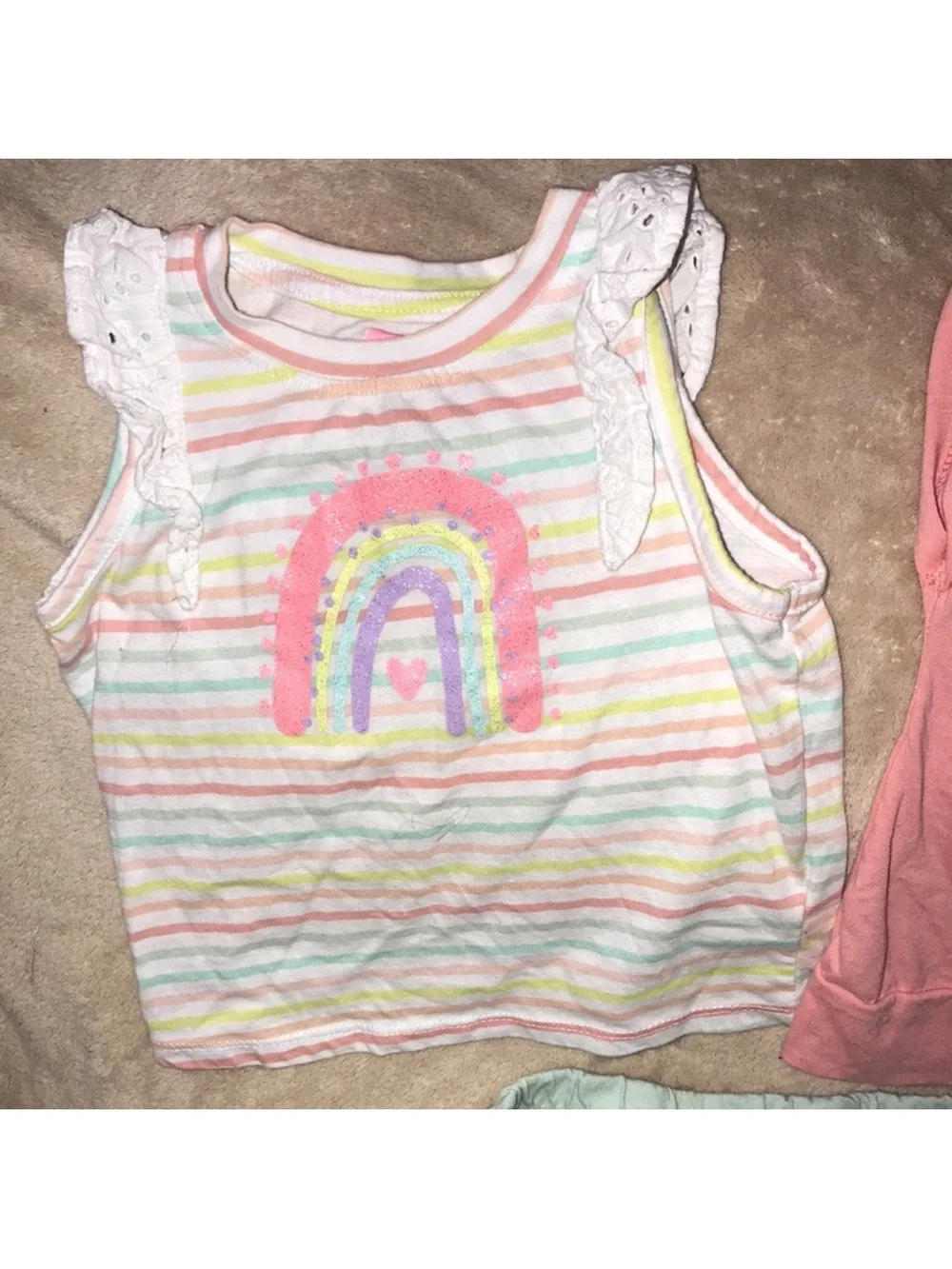 Freestyle 3T Girls Coral Rainbow Graphic Tee and Pastel Skirt Set